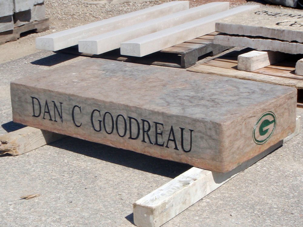 Engraved fire pit bench