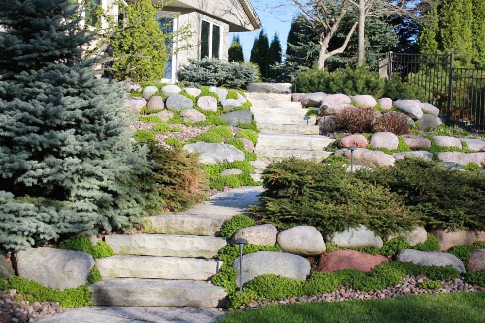 lannon natural top steps with wi granite boulders